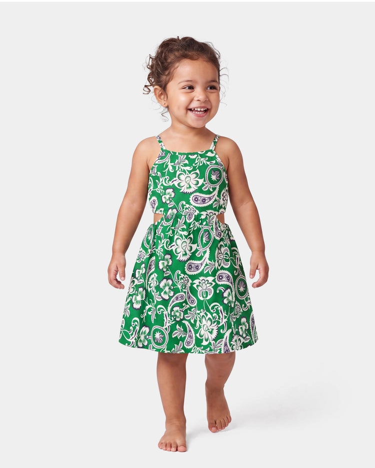Family Matching Outfits Set Floral Print Short-sleeve Collar Shirt or Strappy Smocked  Dress for Summer Vacation  Green