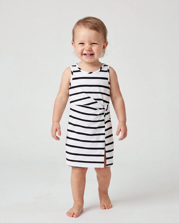 Conjunto Mamá y Yo Vestido Ajustado de Algodón con Tirantes Negro+Blanco