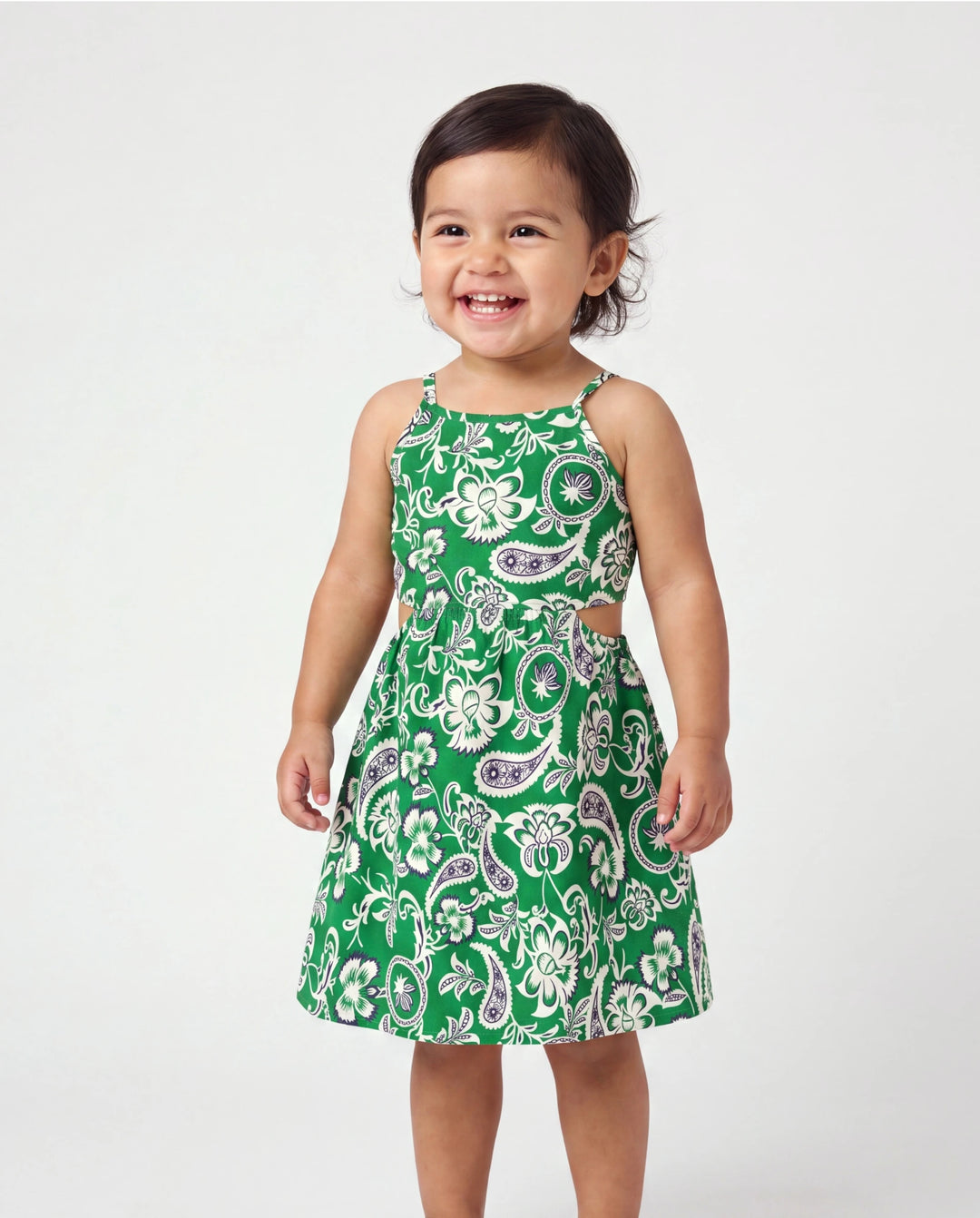 Daddy & Daughter Outfits Set Floral Print Short-sleeve Collar Shirt or Strappy Smocked  Dress for Summer Vacation Green