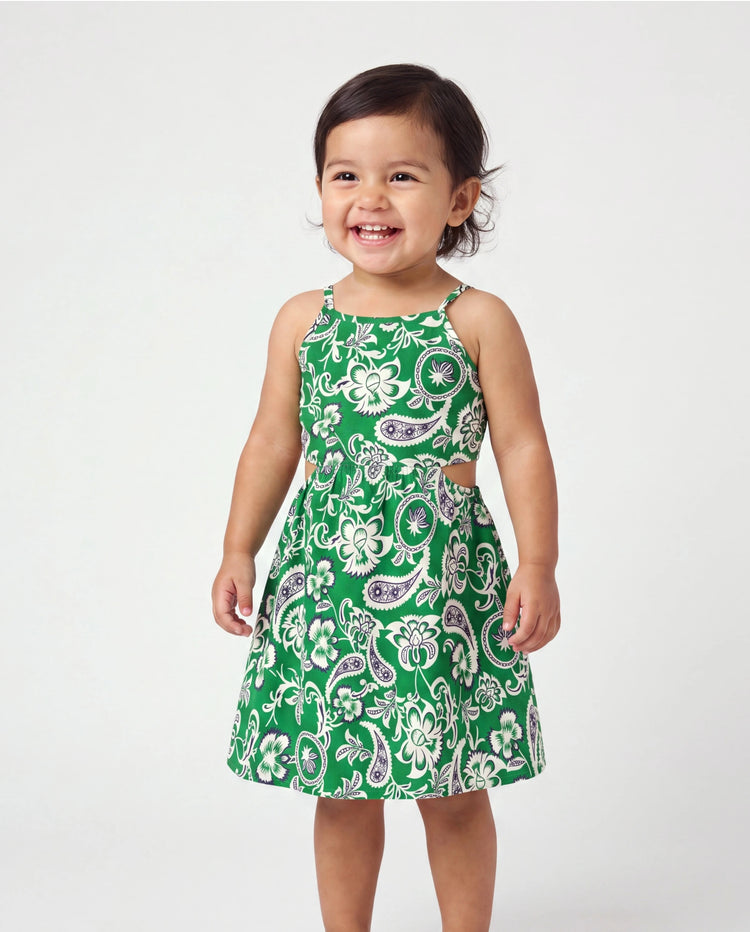 Daddy & Daughter Outfits Set Floral Print Short-sleeve Collar Shirt or Strappy Smocked  Dress for Summer Vacation Green