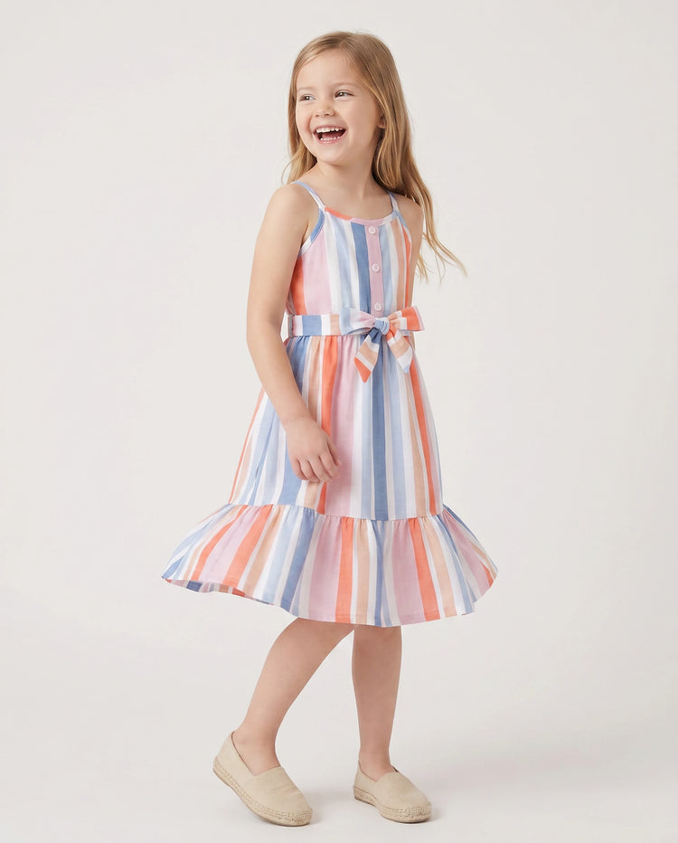 Family Matching Blue Short-sleeve Tee or Colorful Stripe Camisole Dress Multi-color