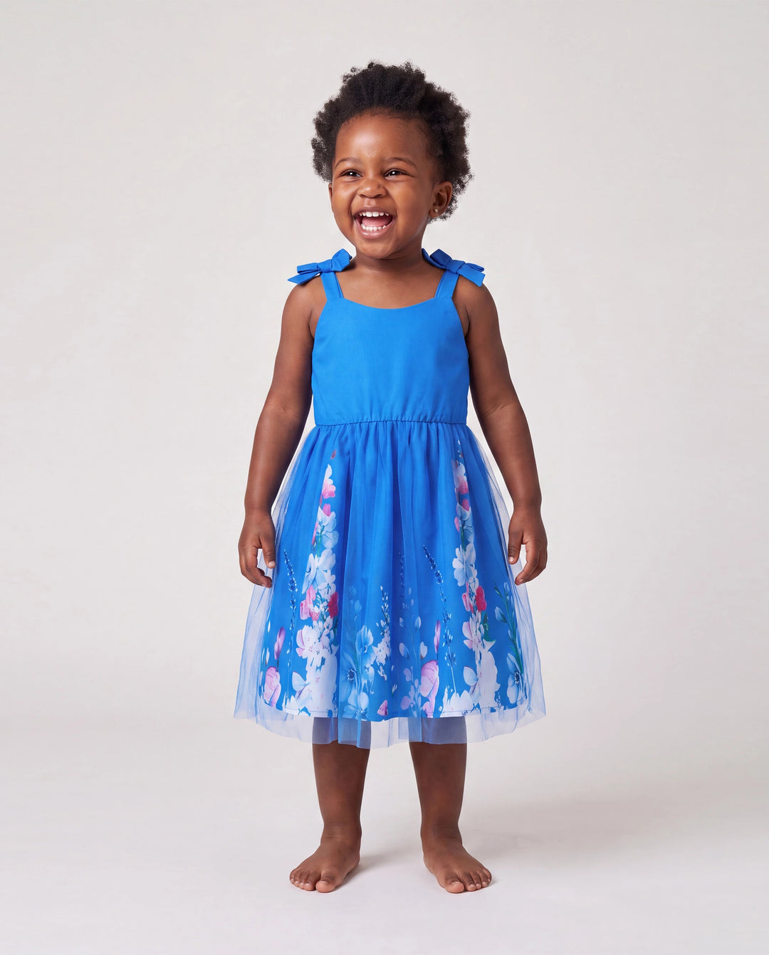 Conjunto de Ropa a Juego para la Familia Vestido Floral sin Mangas o Camiseta de Manga Corta Azul