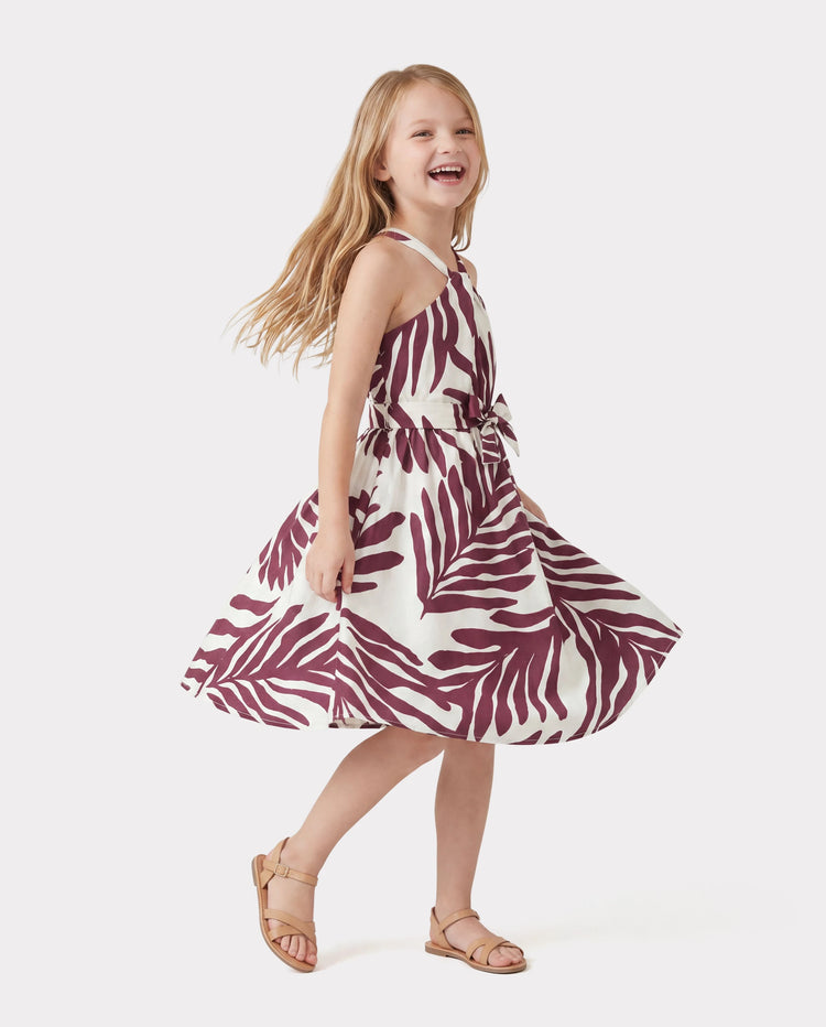 Family Matching Outfits Red Leaf Print Shirts and Strap Belted Dress for Hawaii/Cruise/Resort/Casual Wear White