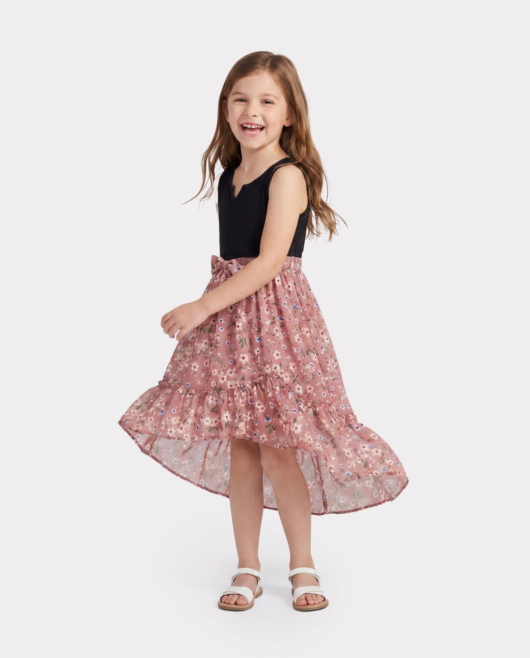 Daddy & Daughter Cotton T-Shirt & Dress Set Daddy / Mini Print Black Tee for Dad and boy, Floral Print splicing Dress for Mom, girl and Baby, Perfect for Summer Family Outings Black