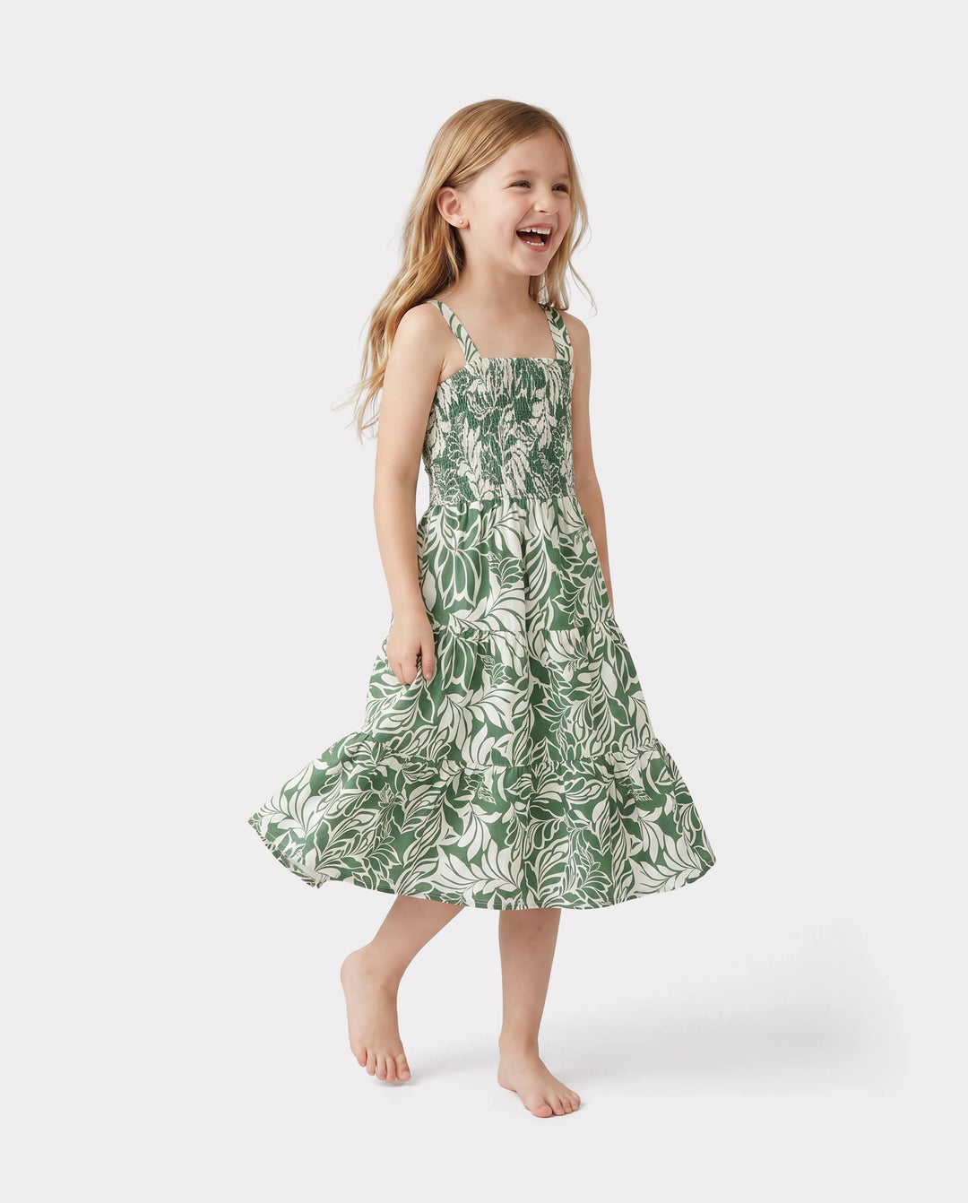 Family Matching Leaf Print Short-sleeve Shirt or Halter Dress Green Set Green