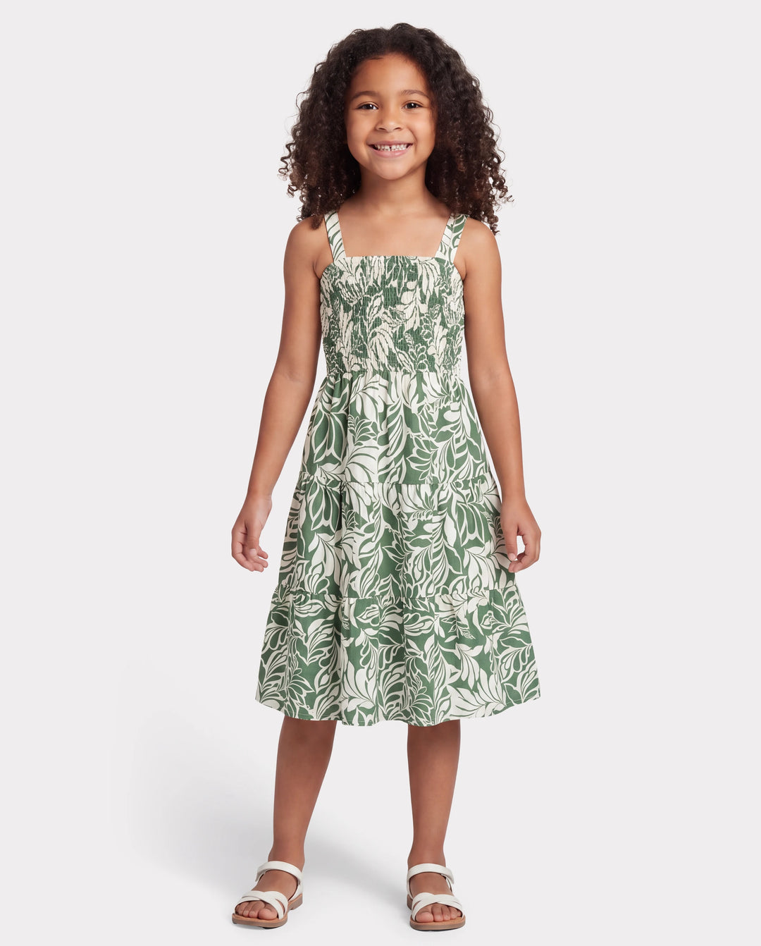Daddy & Daughter Leaf Print Short-sleeve Shirt or Halter Dress Green Set Green