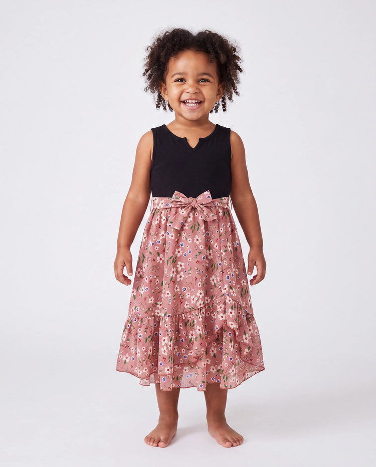 Conjunto de Camiseta de Algodón y Vestido para Mamá y Yo Camiseta Negra con Estampado Daddy / Mini para Papá y Niño, Vestido con Estampado Floral para Mamá, Niña y Bebé, Perfecto para Salidas Familiares de Verano Negro