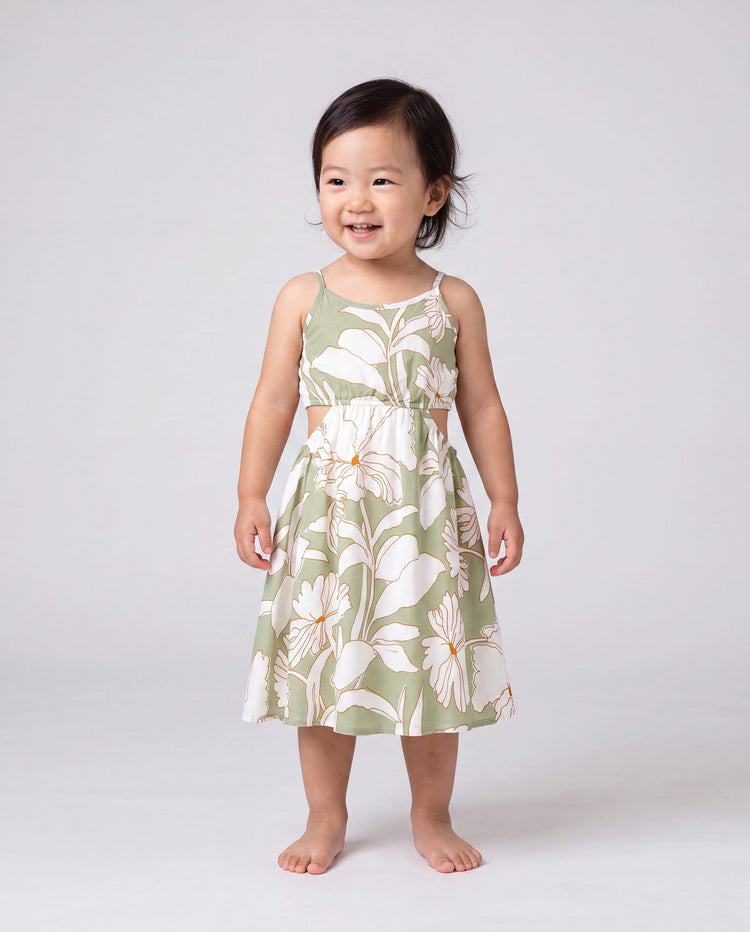 Matching Family Outfits Tropical Floral Print Strap Dress or Short-sleeve Colorblock Shirts Set Pale Green