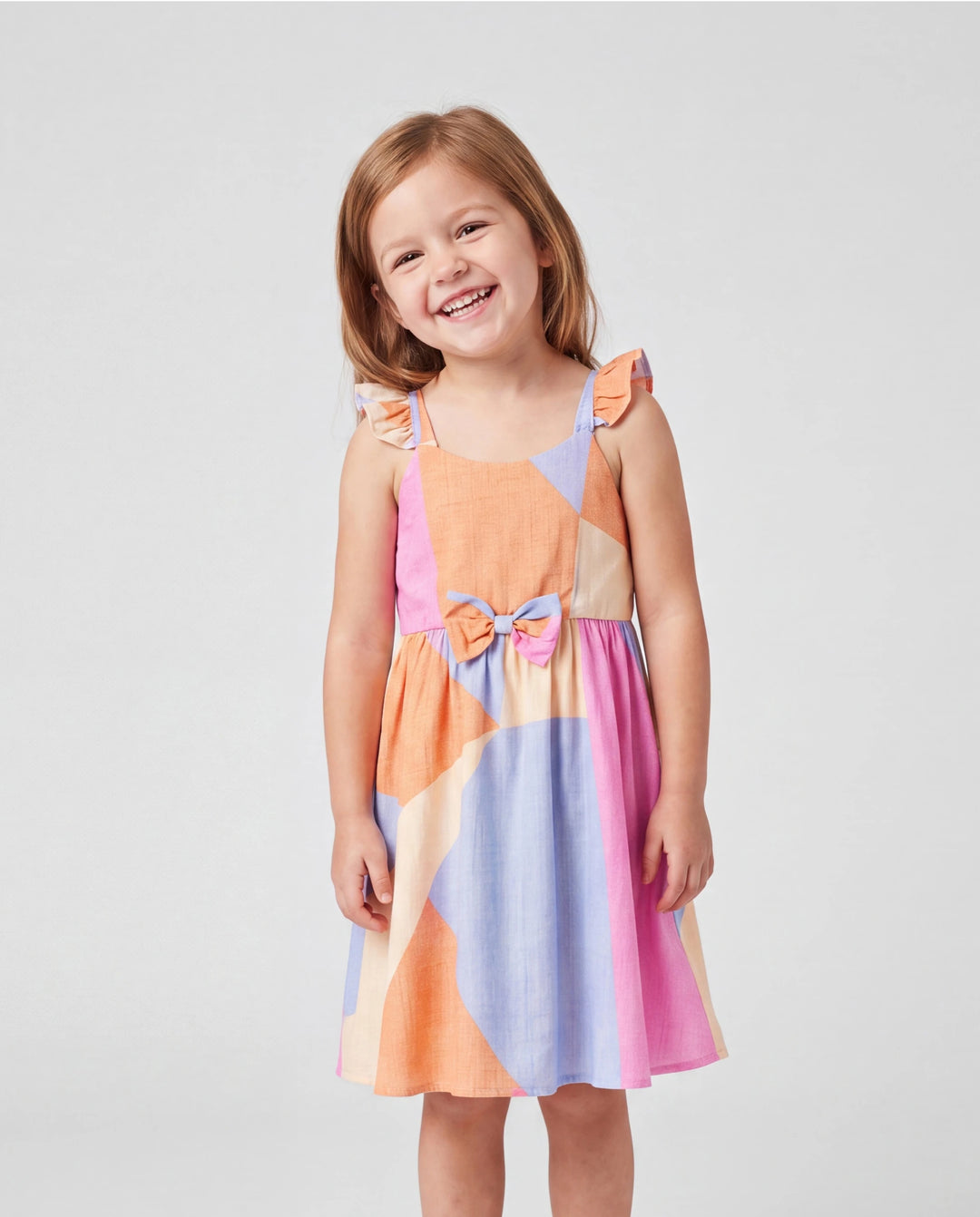 Daddy & Daughter Outfits Set Colorblock Sleeveless Strappy Dress or Short-sleeve T-shirt Multi-color