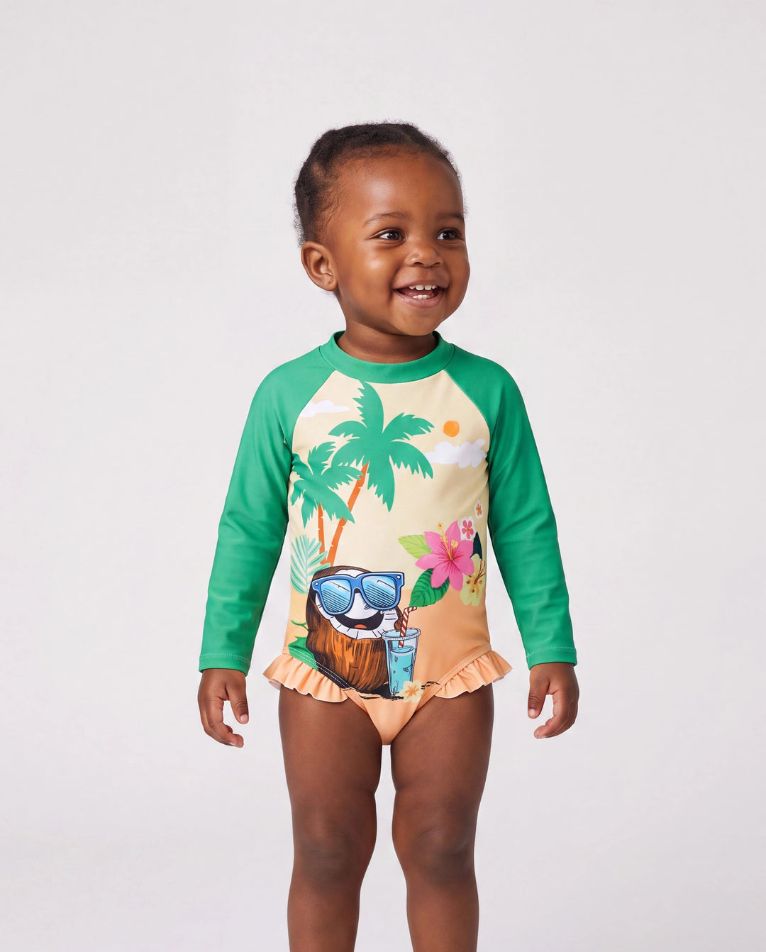 Mommy & me Tropical Palm Print Swim Trunks or Long Sleeve Rash Guard Swimsuit Turquoise