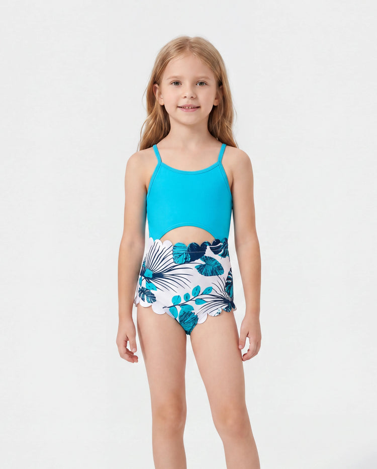 Ensembles papa et fille Maillots de bain short à cordon ou maillot une-pièce dos en dentelle découpée BLEU BLANC