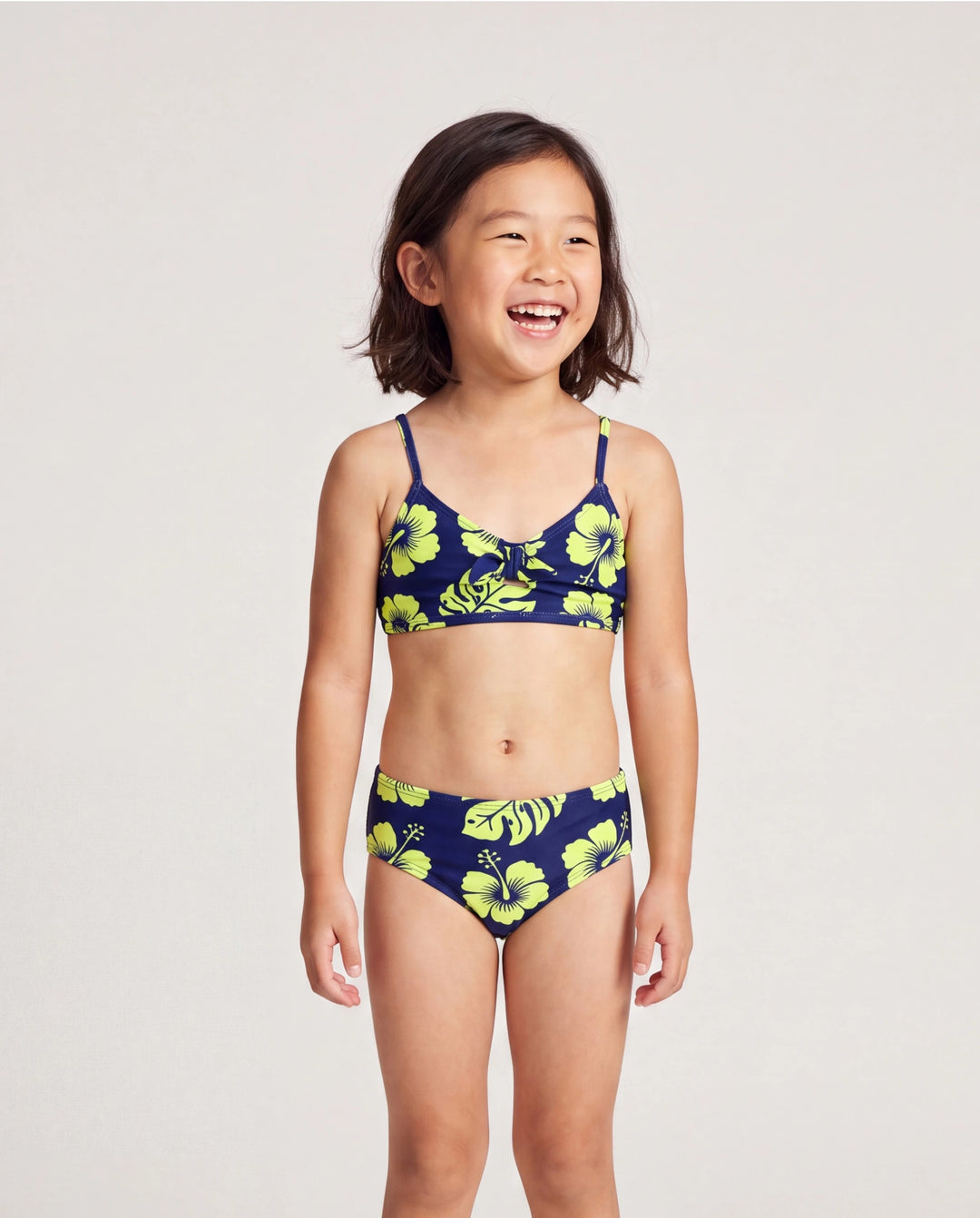 Daddy & Daughter Tropical Floral Swimsuits Halter Bikini & Swim Trunks Set Deep Blue