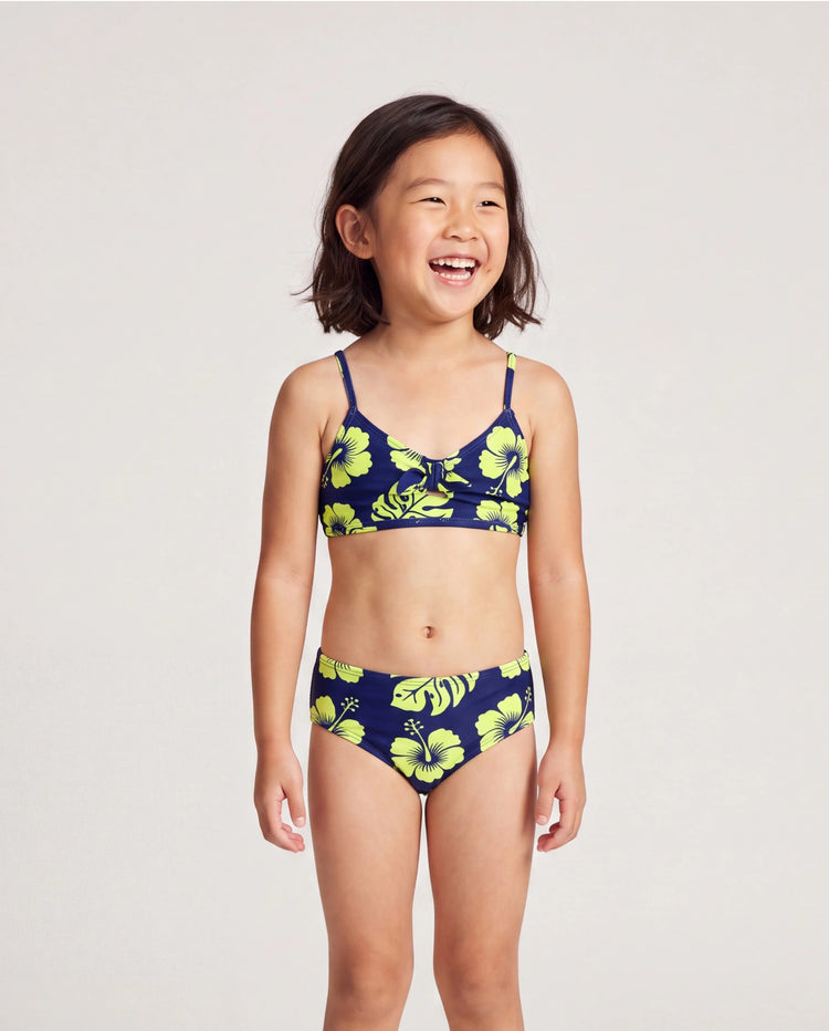 Daddy & Daughter Tropical Floral Swimsuits Halter Bikini & Swim Trunks Set Deep Blue