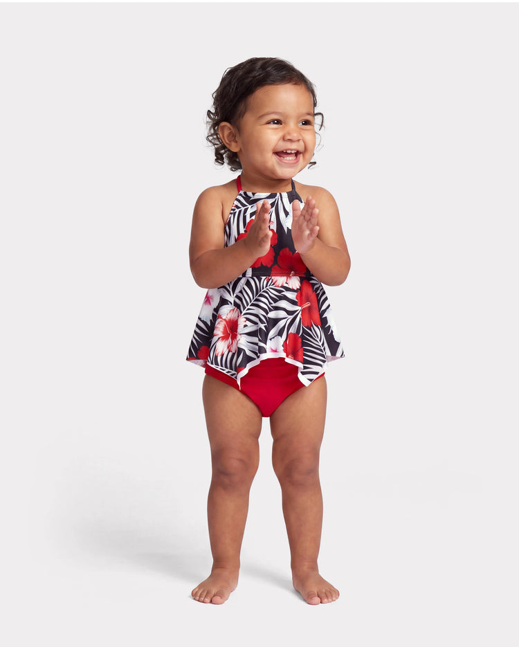 Maman et moi Maillot de bain deux-pièces dos-nu imprimé floral tropical Noir