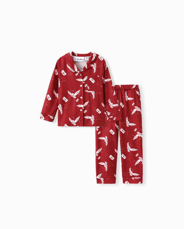 Harry Potter Family Matching 2pcs Christmas Owl Pattern Lapel Long-sleeve Pajamas Set (Flame Resistant) MultiColour