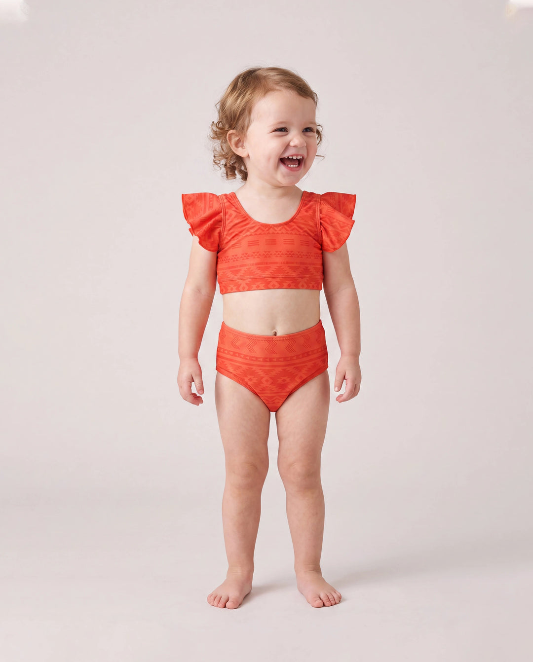 Family Matching Tropical Floral Print Swim Trunk or Ruffle Trim Bikini with Optional Beach Cover-Up Dress Orange