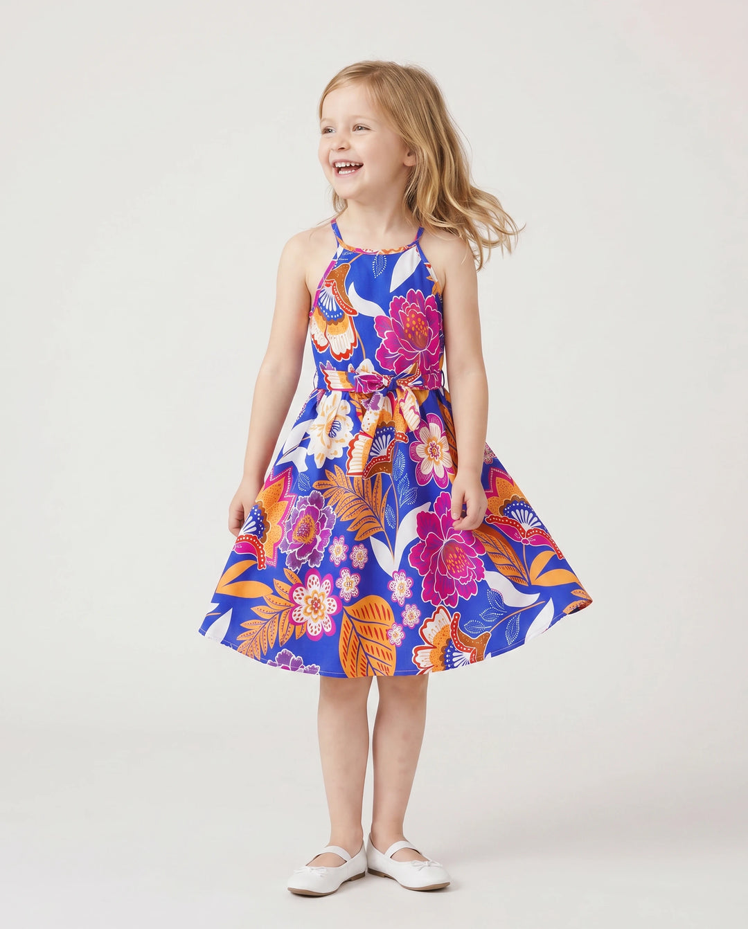 Tenues hawaïennes assorties pour la famille, vêtements de vacances à imprimé floral tropical, robe ceinturée à bretelles ou chemises à manches courtes, ensemble de vêtements de plage d'été bleu marine