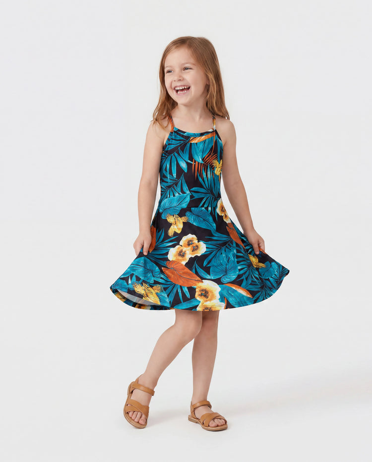 Ensembles assortis pour toute la famille : t-shirt à imprimé floral et robe à bretelles latérales avec cordon de serrage et fronces florales, noir
