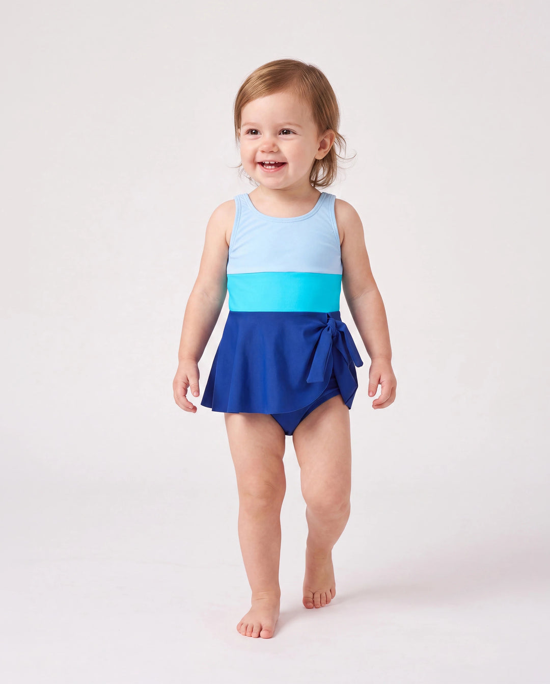 Maillots de bain assortis pour toute la famille à blocs de couleur, robe de bain à une épaule / ensemble short de bain Bleu