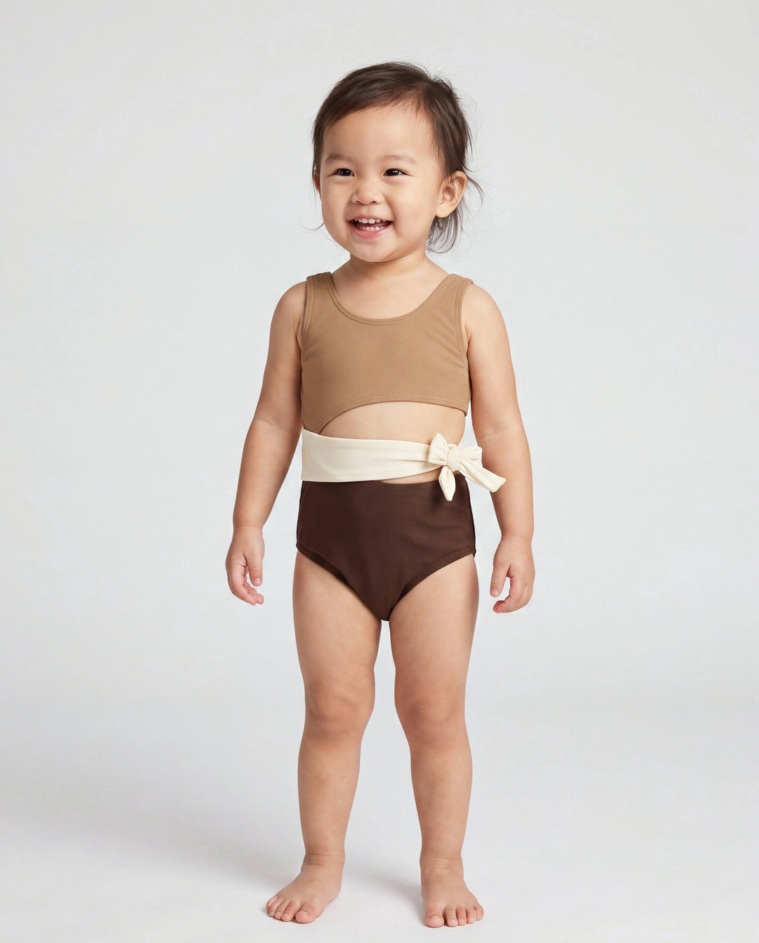 Mommy & me Color Block Swimsuits, Mommy and Me One-Shoulder Cutout Bikini Set Summer Beach Vacation Swimwear Coffee