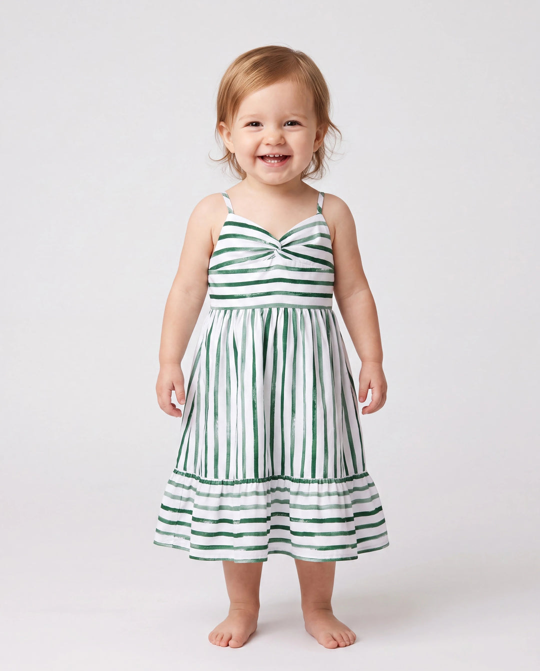 Conjunto de ropa de algodón para papá e hija Conjunto de camiseta a rayas y vestido para papá, mamá, niños y bebé, perfecto para salidas familiares y fotos de verano Verde