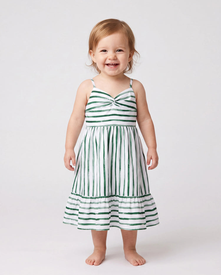 Conjunto de ropa de algodón para papá e hija Conjunto de camiseta a rayas y vestido para papá, mamá, niños y bebé, perfecto para salidas familiares y fotos de verano Verde