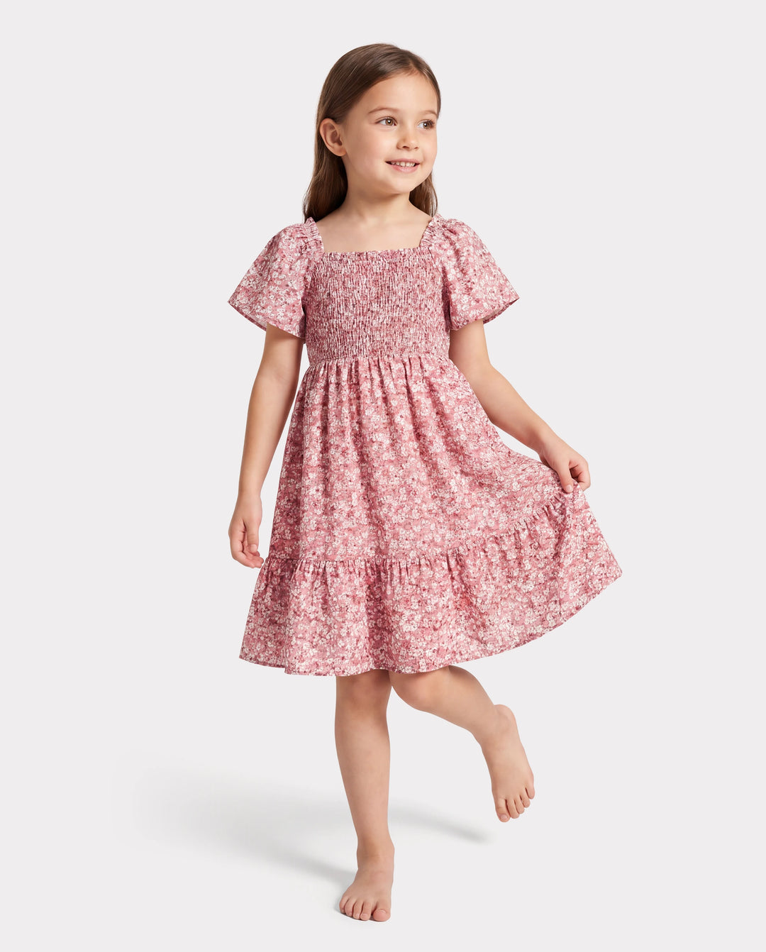 Conjunto de Papá y Hija Camiseta de algodón azul con bloques de color o vestido con fruncido floral y mangas abullonadas Rosa