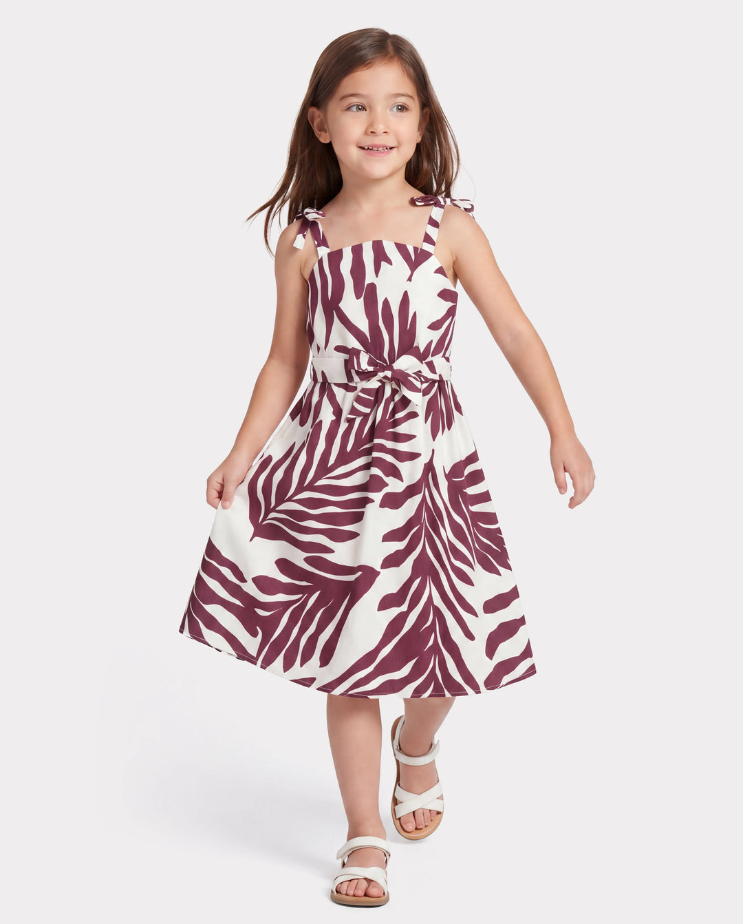 Conjuntos de Papá e Hija Camisas con Estampado de Hojas Rojas y Vestido con Cinturón de Tirantes para Hawái/Crucero/Resort/Ropa Casual Blanco