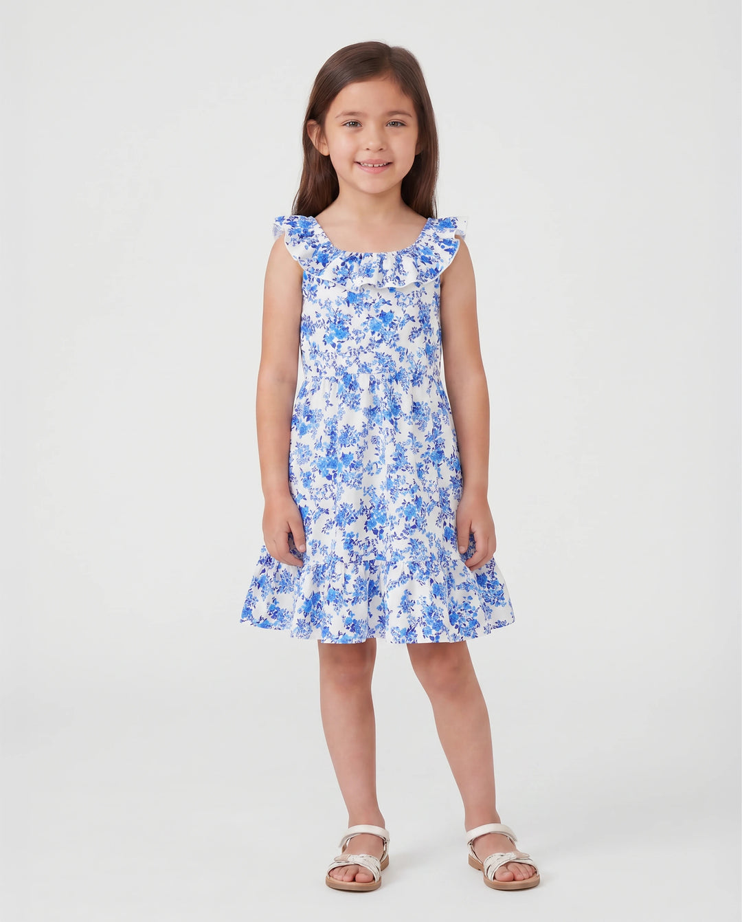 Daddy & Daughter Outfits Blue Floral Print Dress & Color Block Tee Set, Mommy Daddy and Me Summer Beach Vacation Coordinates Blue