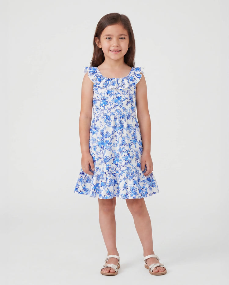 Daddy & Daughter Outfits Blue Floral Print Dress & Color Block Tee Set, Mommy Daddy and Me Summer Beach Vacation Coordinates Blue