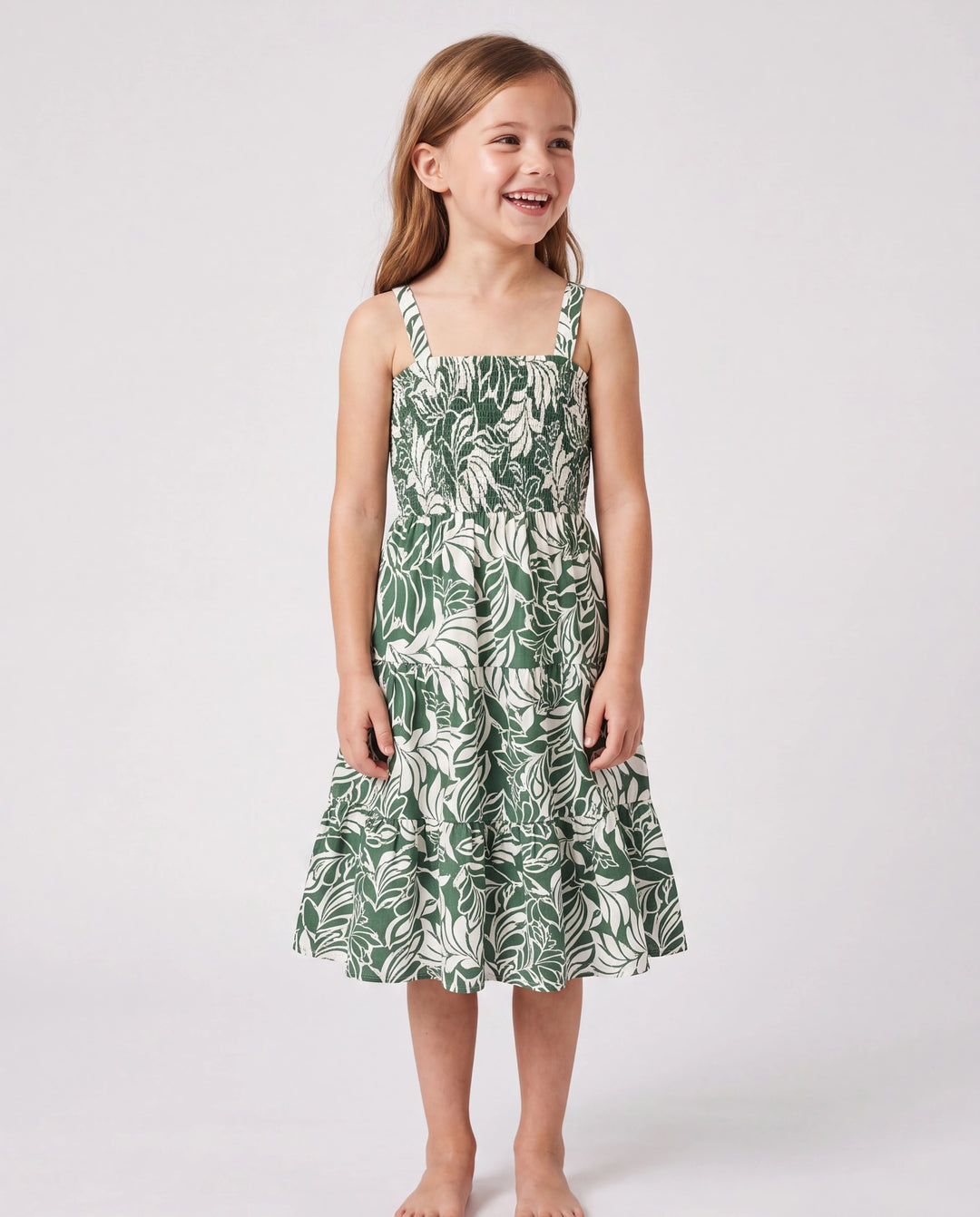 Conjunto de vestido halter con estampado de hojas para mamá y niña Verde