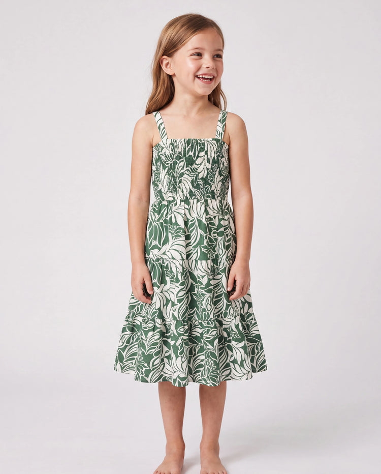 Conjunto de vestido halter con estampado de hojas para mamá y niña Verde