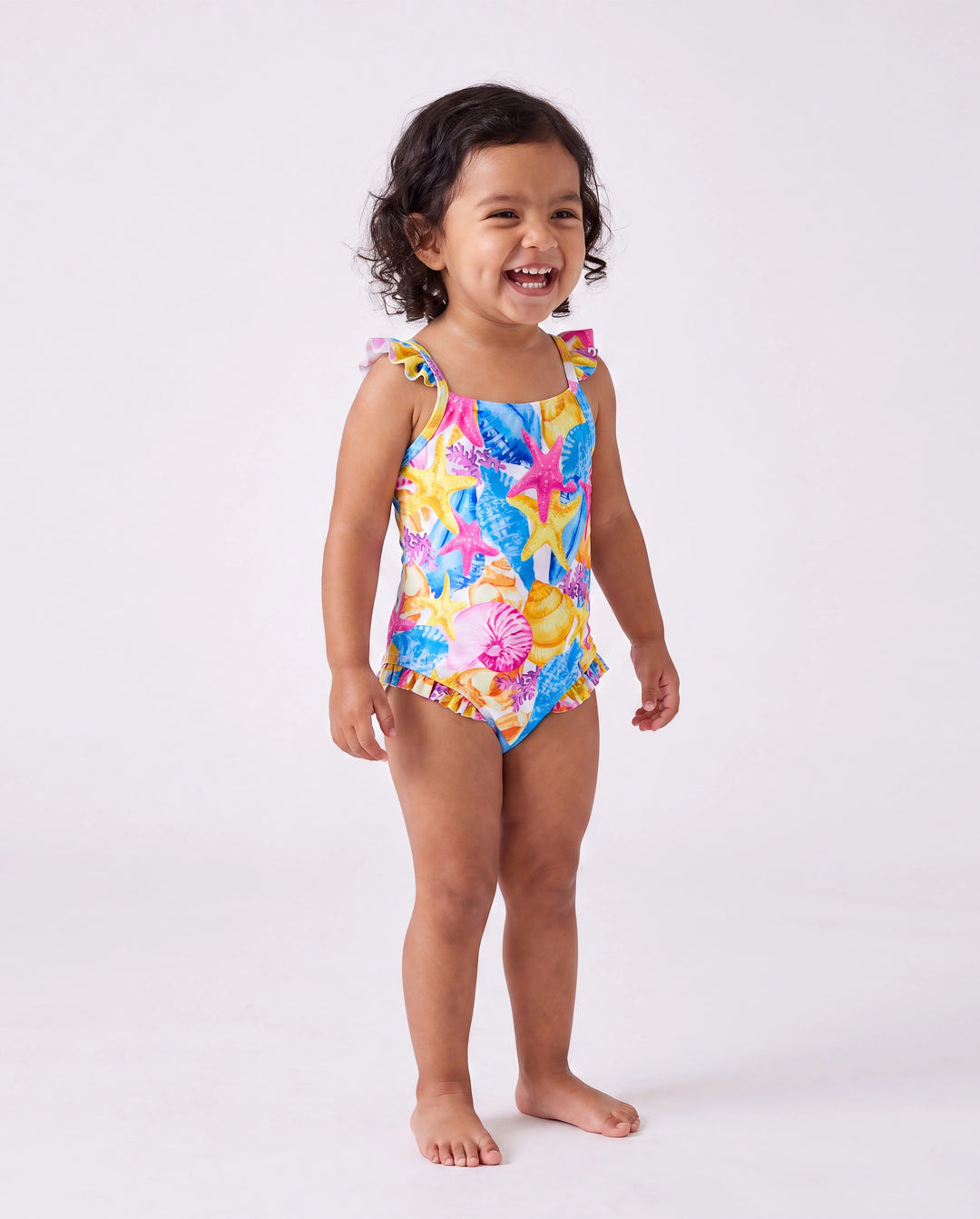 Maillots de bain assortis pour toute la famille à imprimé coquillages & étoiles de mer Maillot une pièce froncé & short de bain Multicolore