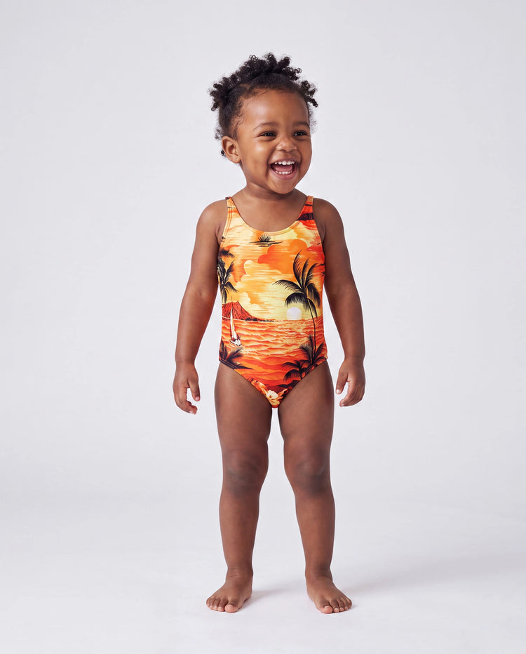 Trajes de baño hawaianos tropicales para la familia Trajes de baño a juego naranja