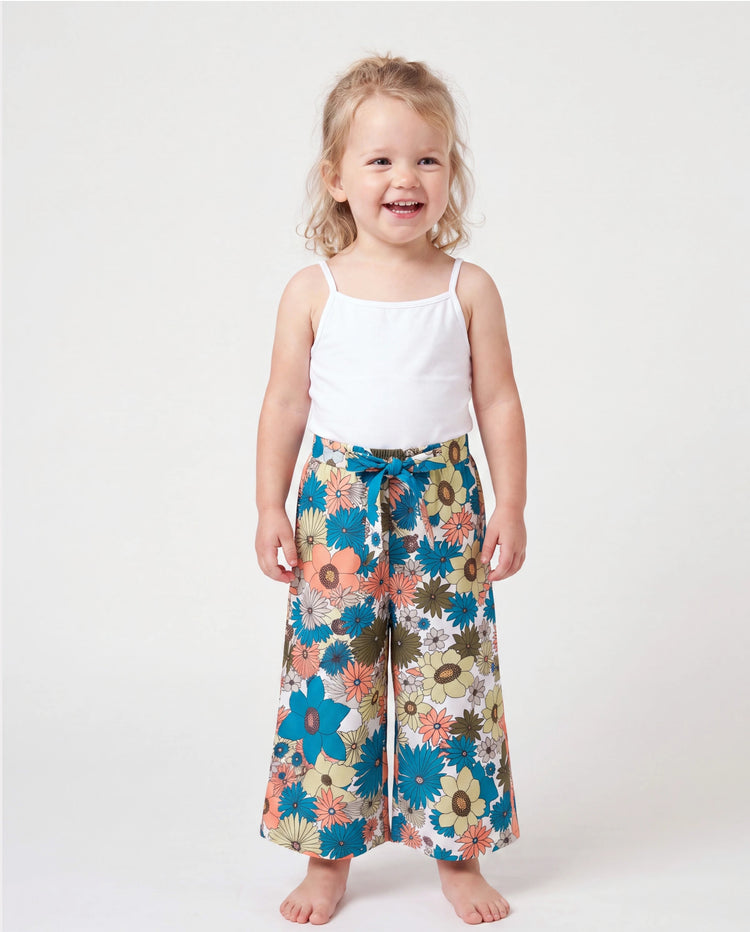 Mommy & me Set Sun Flower Print Short-sleeve Collar Shirt or White Camisole Top and Flower Wide-leg Pants Set for Summer Vacation Multi-color