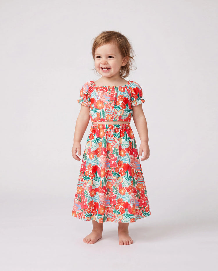 Matching Family Outfits Hawaiian Floral Print Shirts &  Sleeveless Strap Top and Skirt Co-ord Set Multi-color