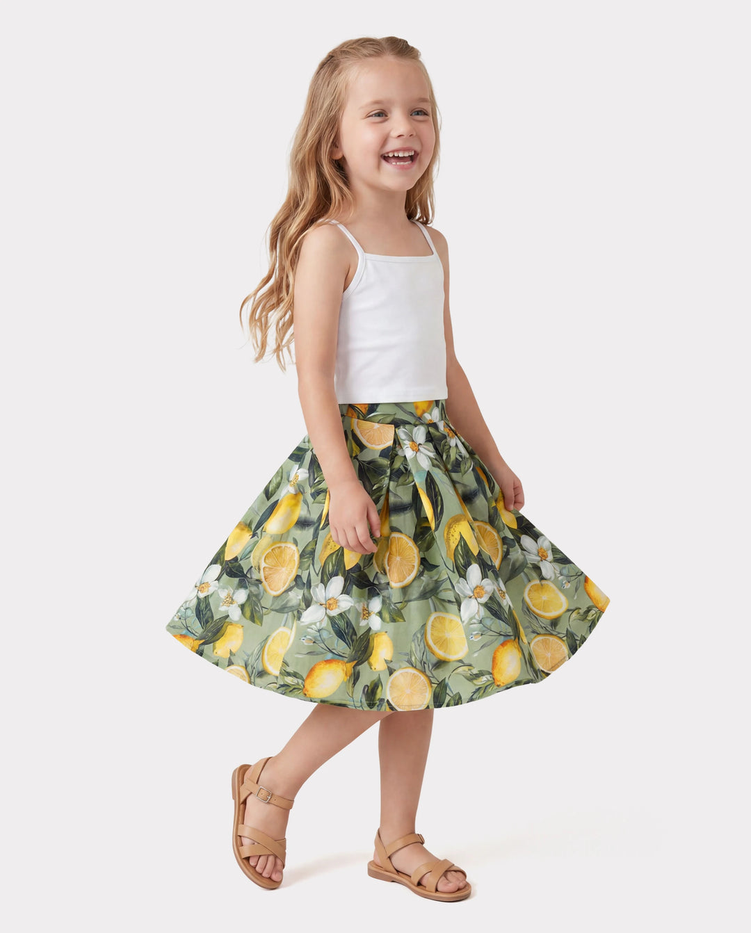 Matching Family Outfits Lemon Print Hawaiian Shirts & Summer Dresses Tropical Vacation Clothes for Men, Women & Kids Green