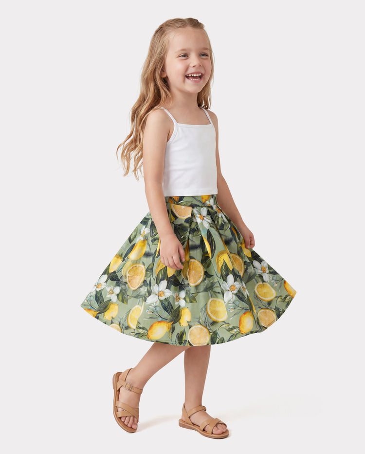 Matching Family Outfits Lemon Print Hawaiian Shirts & Summer Dresses Tropical Vacation Clothes for Men, Women & Kids Green