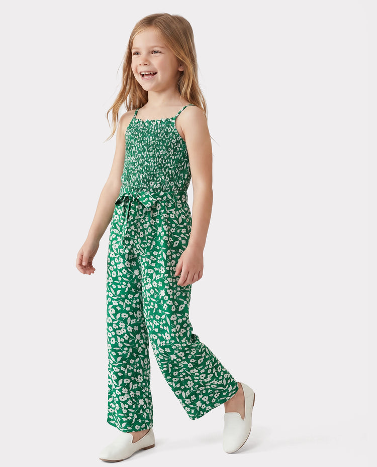 Matching Floral Print Green Smocked Strap Jumpsuits for Mommy and Me Green
