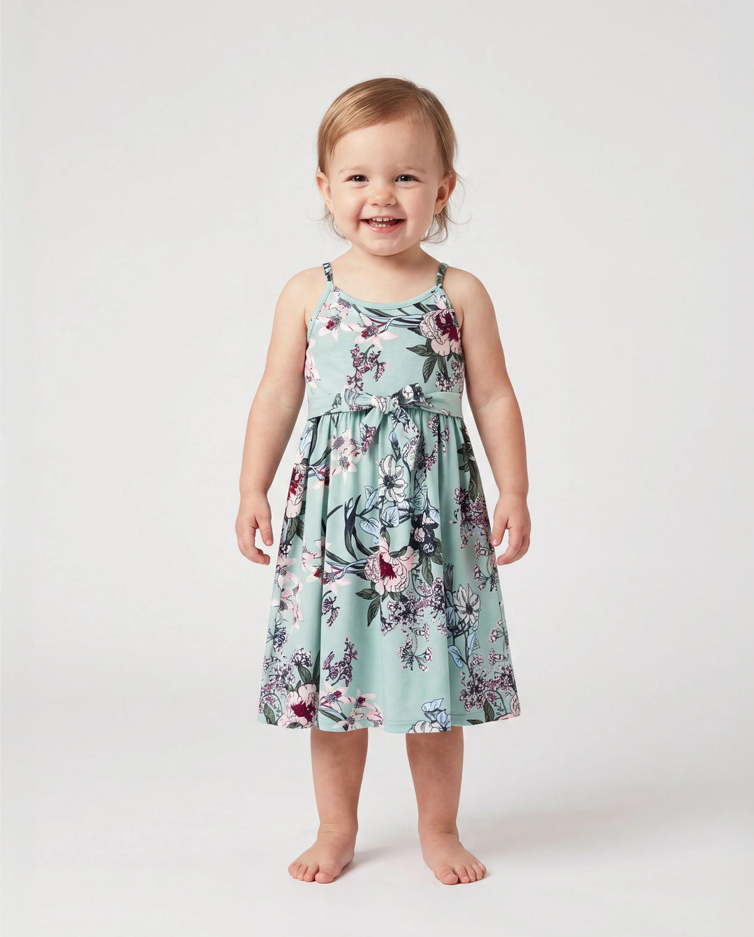 Conjuntos Mamá y Yo Camisa Polo a Rayas Verde o Vestido con Cinturón y Estampado Floral Verde Claro