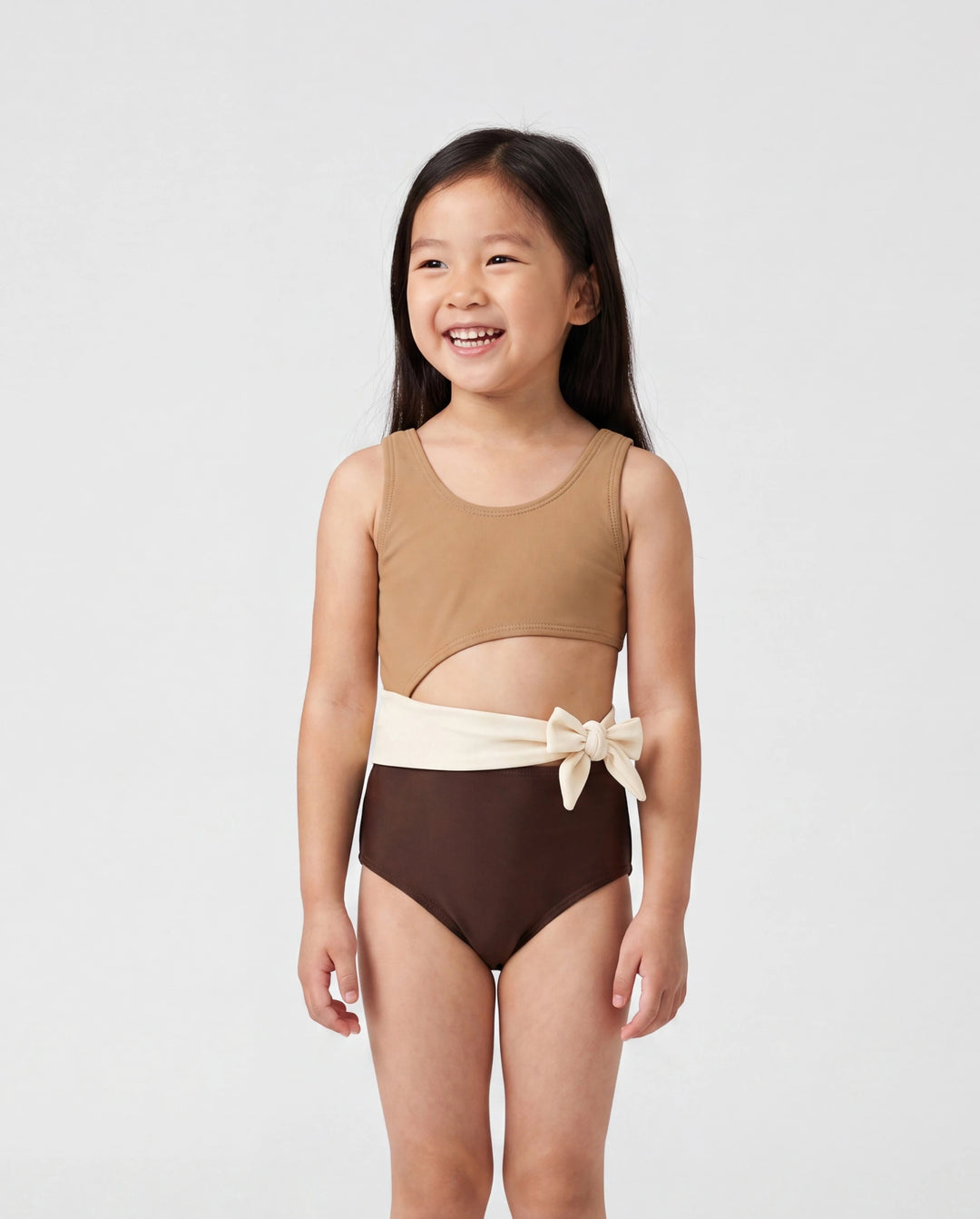Daddy & Daughter Color Block Swimsuits Summer Beach Vacation Swimwear Coffee
