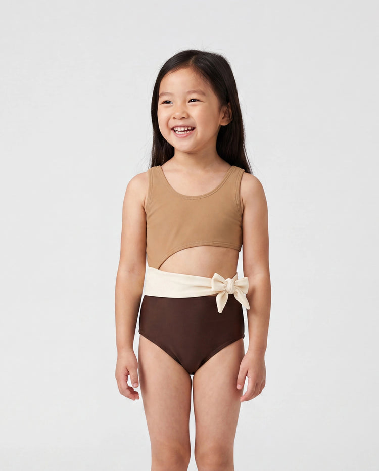 Daddy & Daughter Color Block Swimsuits Summer Beach Vacation Swimwear Coffee