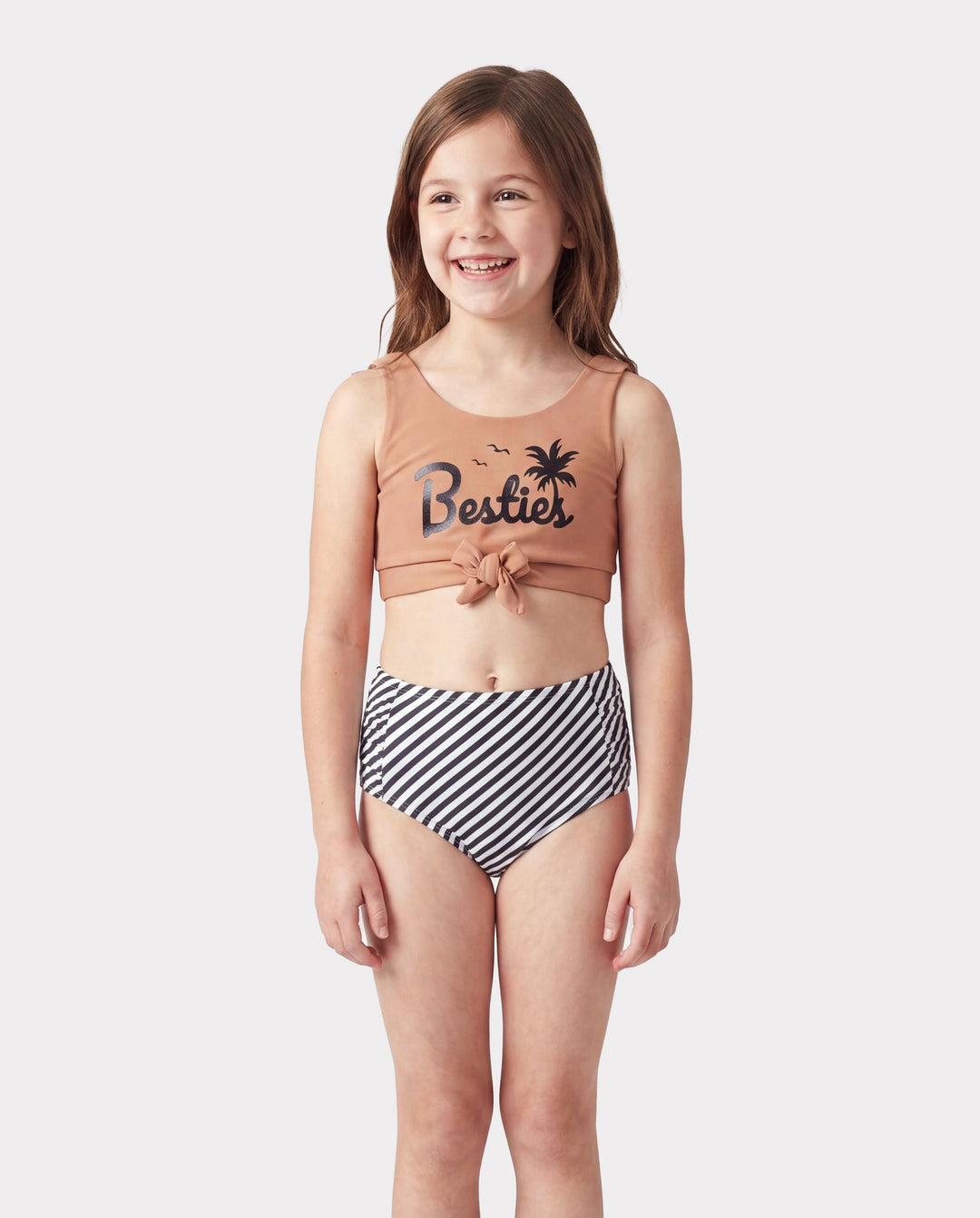 Bikini de tirantes con estampado de rayas verticales y cordón ajustable para toda la familia, color caqui