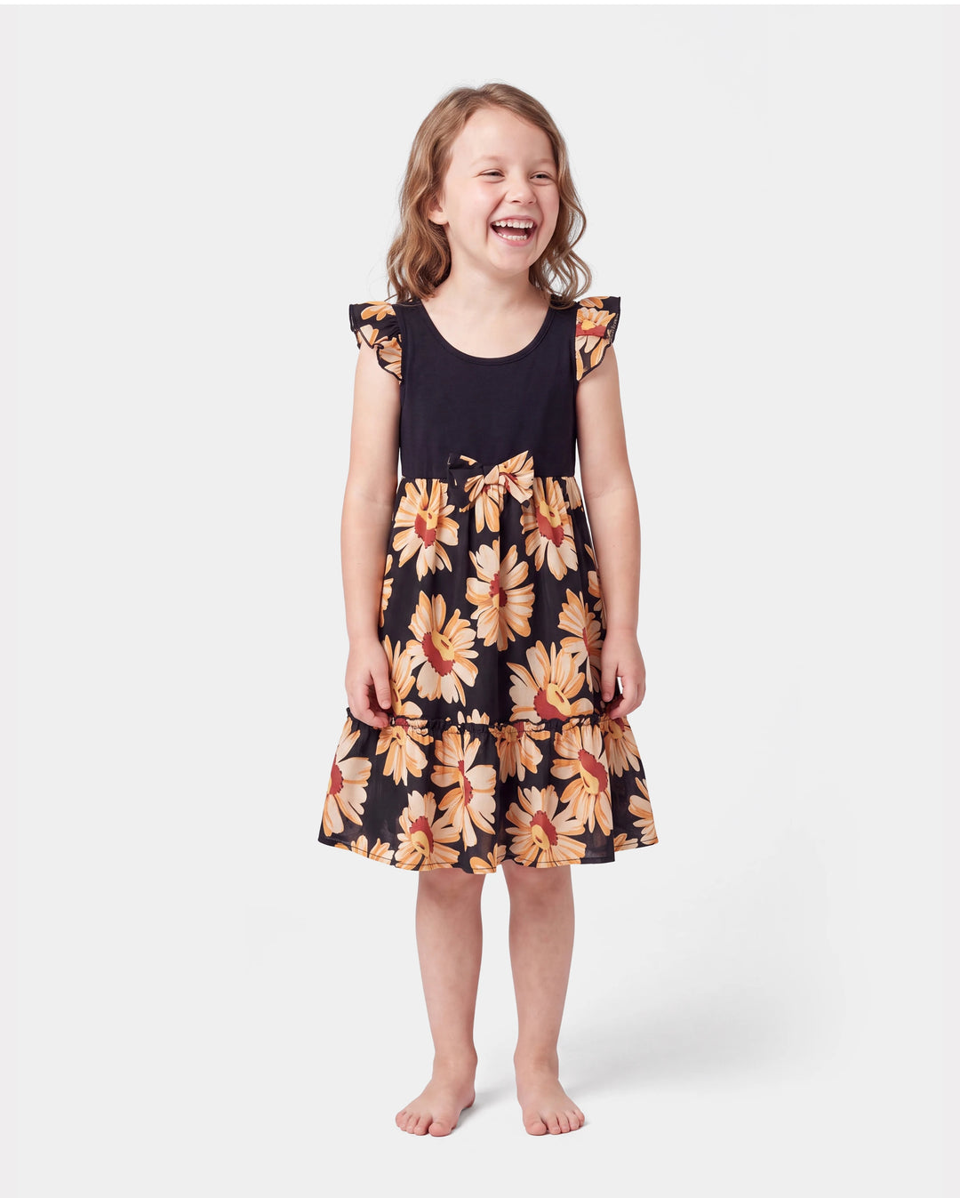 Family Matching Set Floral Sleeveless Strappy Dress or Colorblock Short-sleeve T-shirt  Black