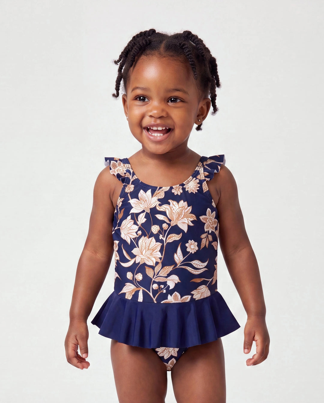 Daddy & Daughter Floral Print Swimsuits 2-in-1 One-Piece Swimsuit & Swim Trunks Deep Blue