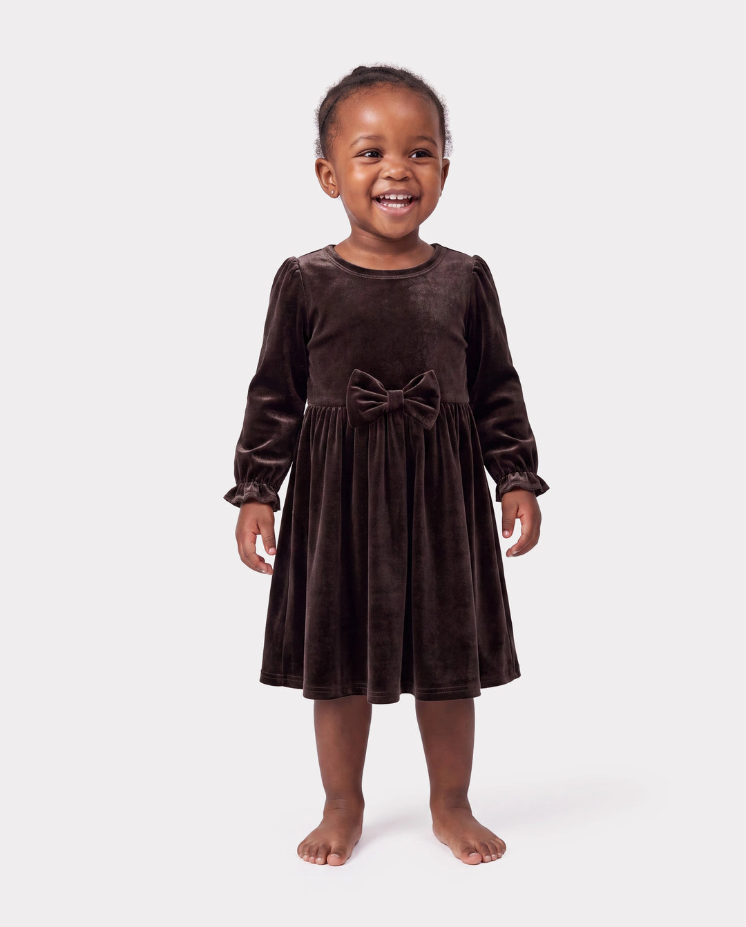 Velvet & Plaid Matching Family Outfits Dad/Son Shirts & Mom/Daughter Velvet Dresses Sets Dark Brown
