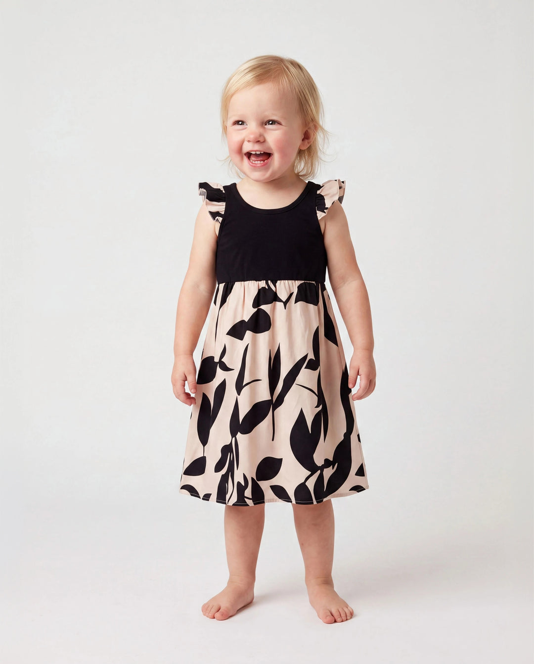 Mommy & me Cross Back Floral Strap Dress and Colorblock Top Sets Black