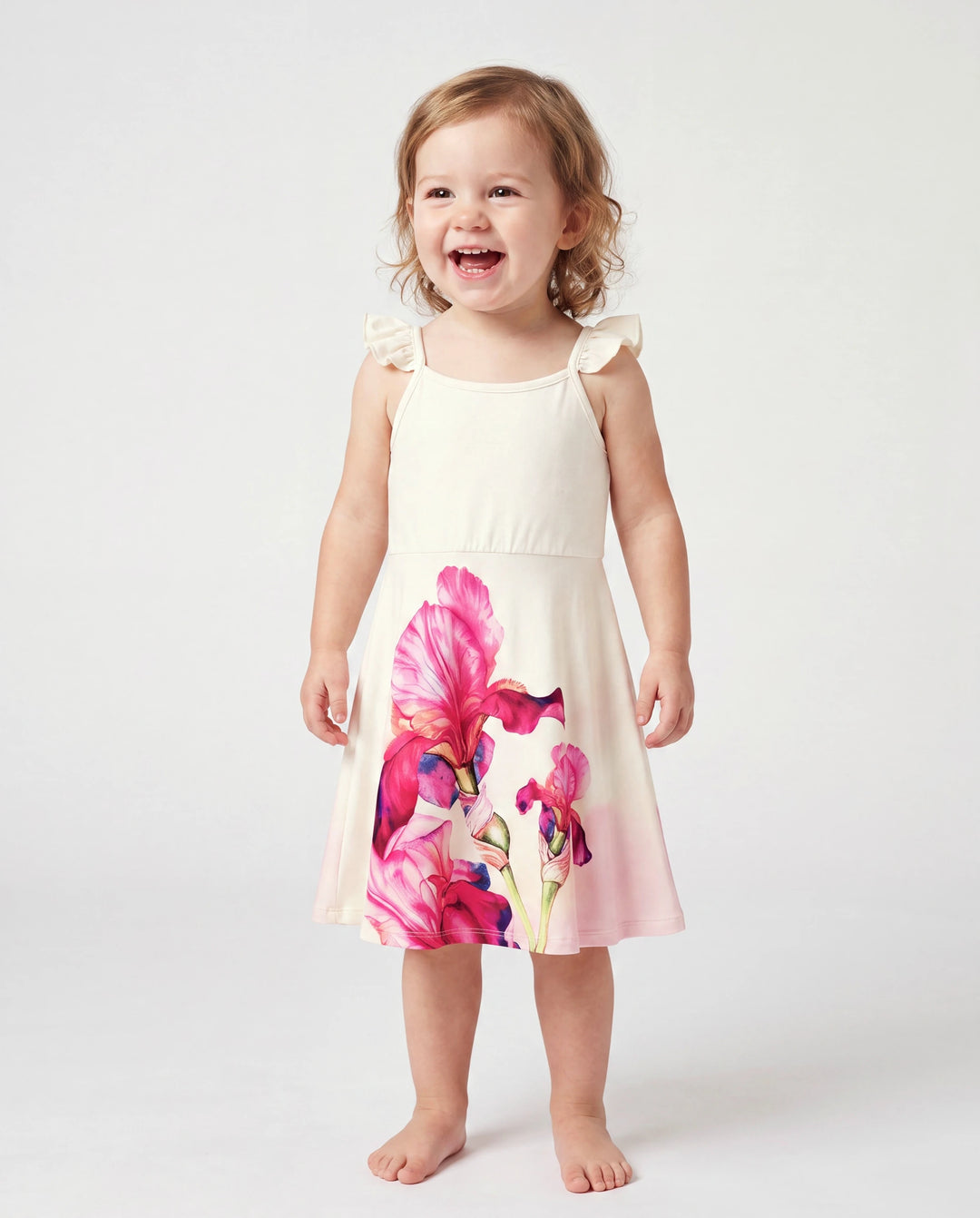 Daddy & Daughter Casual Outfit Floral Print T-shirt or Halter Dress Summer Set for Vacation Apricot