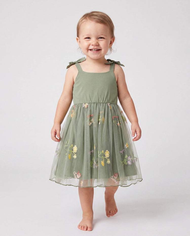 Daddy & Daughter Polo Collar Short-sleeve Shirt or V-neck Strappy Mesh Dress Green