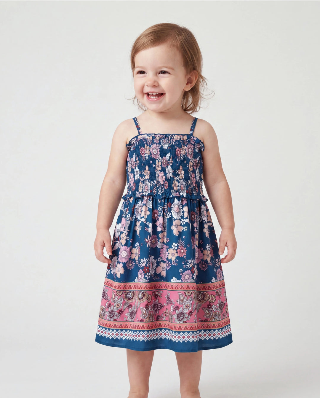 Tenues Maman & moi Chemise à col à manches courtes imprimé floral intégral ou robe sans manches à nouer pour les vacances d'été CYAN-